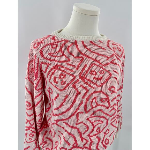 Snapdragon for Revolve Ivory Pink Faces Sweater Pullover Knit XS S White Smiley - Picture 3 of 7